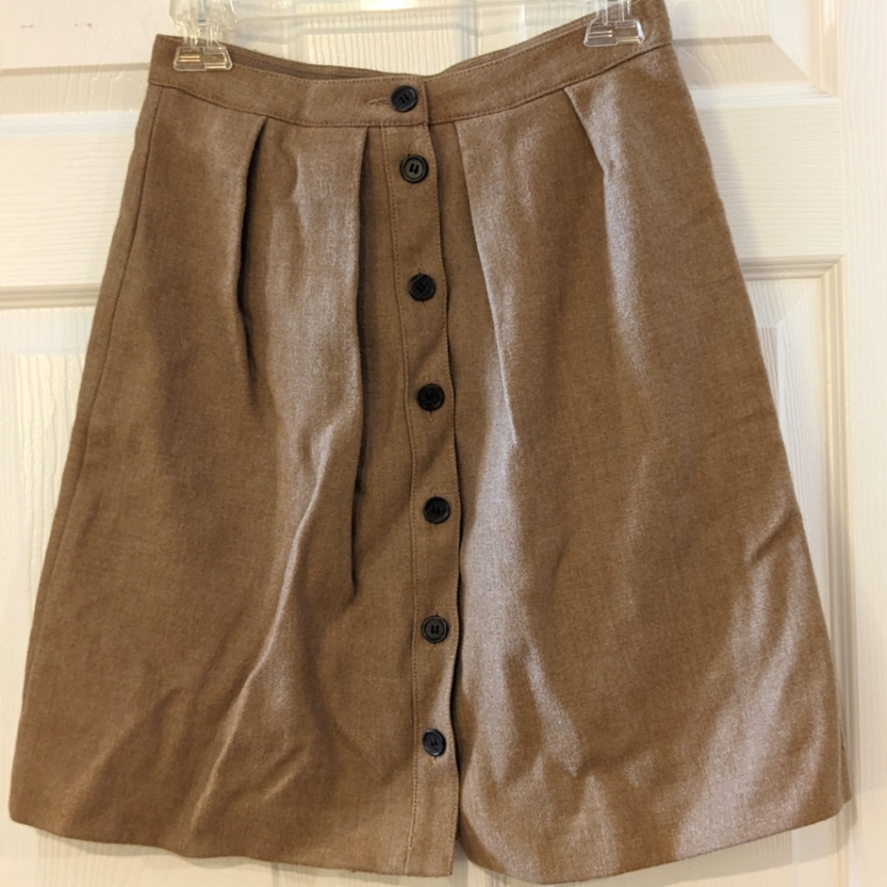 J. Crew 100% Wool Skirt with Button Front - Tan/Beige/Brown - Size 2